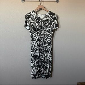 MaxMara Geometric Print Ruched Front Short Dress Black White Sz:S